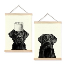 Nipil Funny Black Labrador Retriever Dog For Bathroom Wall Decor Set of 2, Black Lab Decor Gifts,Dog Mom Gifts, 16x24 Inches