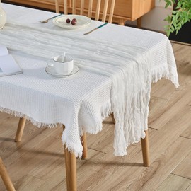 Swsen Pack of 2 Cheese Cloth Table Runners White 90 x 300 cm, Boho Gauze Wedding Table Runner - Romantic Wedding Runner for Wedding, Birthday, Bridal Shower, Baby Shower, Table Decoration