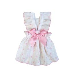 QWINEE Heart Print Dog Cat Dress Bow Decor Cute Dog Dresses Puppy Tutu Skirt Chihuahua Teddy Pomeranian Dress Birthday Holiday Clothes for Cat Kittens Small Medium Large Dogs Pink M