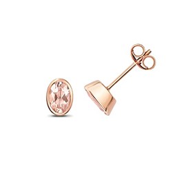 Classical 9ct Rose Gold Ladies Stud Earrings with Morganite - 7mm*5mm WJS35487