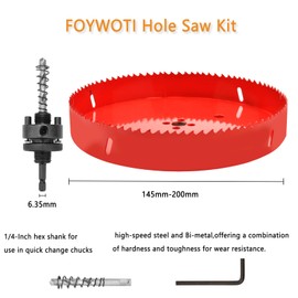 FOYWOTI Hole Saw Heavy Duty bit Hex Shank,Hole Saw HSS with Arbor Bi-Metal & Heavy Duty Hole Saw Cutter for Wood Corn Hole Boards Plastic Drywall (φ185)