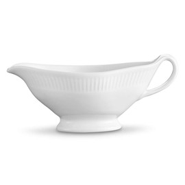 Pillivuyt, Plissé White, 8 Inch, Porcelain Gravy/Sauce Boat with Handle, 10 Ounces