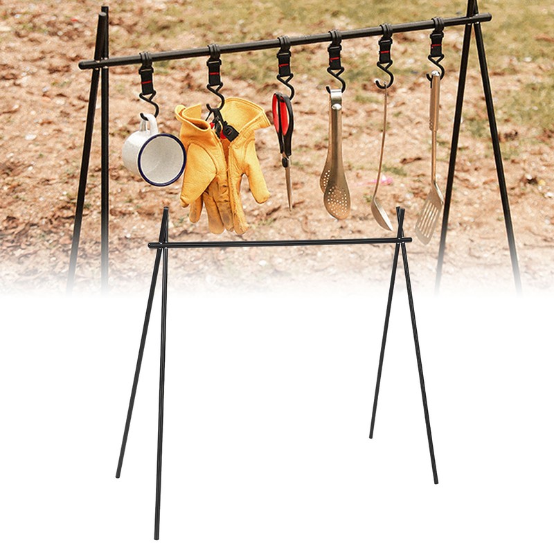 Hanging Rack Black Tripod Structure Folding Hanging Shelf with Storage