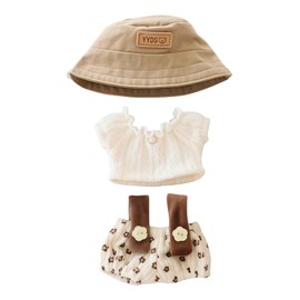 Clothes for Dolls Accessories (No Doll), Cute Outfit Set 3 Pieces Bib Pants Suitable for 15 & 17cm Doll Suit, Stylish Dress Up Overalls Doll Clothing Set Replacement with Hat Clothes Beige