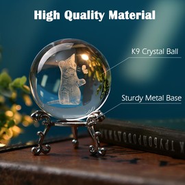 3D Cat Crystal Ball 2.4" Cat Lover Gifts for Women Cat Figurines in Crystal Ball with Stand Paperweights with Stand