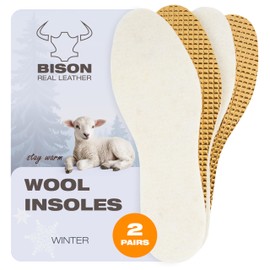 BISON Winter Insoles 2 Pairs - Warming Shoe Insoles - Lambskin Insoles with Aluminium Underside - Warm Insoles for Shoes Women and Men - Size 44