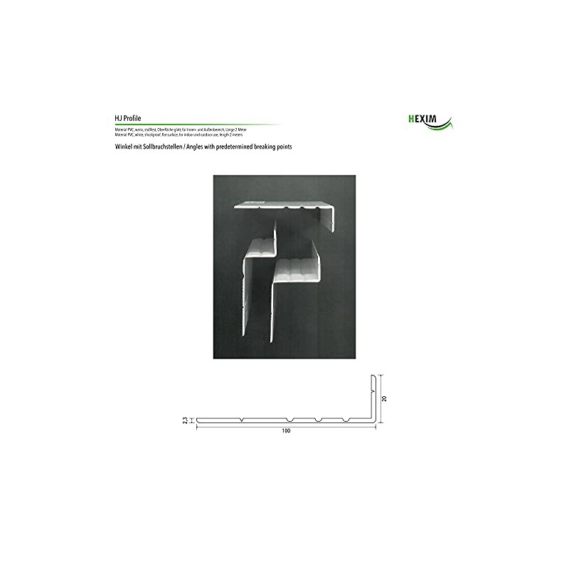 HEXIM Angle Profiles Isosceles White PVC Plastic Angle Selection Dimensions