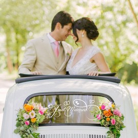 Just Married Car Decal Decorative Wall Sticker Decorations Auto Racing Body Side Stripe Decal,Married Wedding Day Window Decals Vinyl Just Married Sign Banner for Honeymoon Wedding,Heart Ring Style