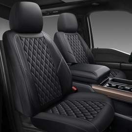 GEEYONTEK Premium Leather Car Seat Covers Full Set,Universal Fit for Cars,Trucks&SUVs,Waterproof Car Seat Cushion,Full Coverage Car Seat Protector with 5 Seats,Black