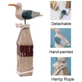 Decor Seagull Statue Decor Nautical Theme Sea Bird Sitting on a Pillar Hand Carved L