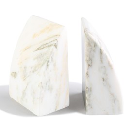 Koville Marble Bookends for Shelves, Large Bookends for Heavy Books, Non-Slip Heavy Duty Book Stopper for CD/Movies, Aesthetic Decorative Book Ends for Bookshelf Table Home Decor (White&Green)