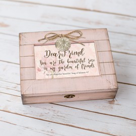 Cottage Garden Friend Beautiful Rose Blush Pink Distressed Locket Music Box Plays How Great Thou Art