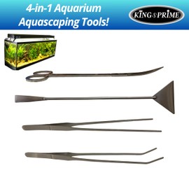 KINGSPRIME Aquarium Aquascaping Tools, Long Stainless Steel Tweezers Scissors Spatula Aquatic Plants Set for Fish Aquariums Tank and Terrarium. (Silver)