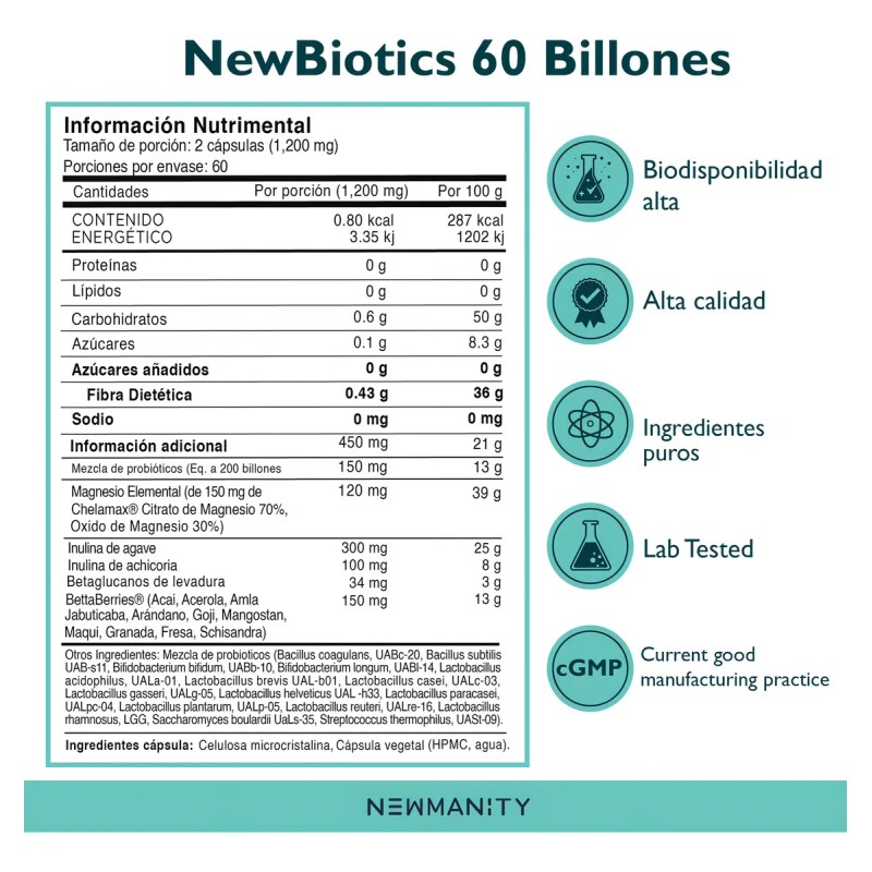 Suplemento en cpsula Newmanity MineralesVitaminas de NewBiotics 60 Billones x