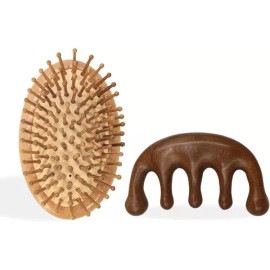 2Pcs 대나무 두피 마사지기 모발 성장 정전기 방지 나무 브러시 2Pcs Bamboo Scalp Massager Hair Growth Anti Static Wooden Brush