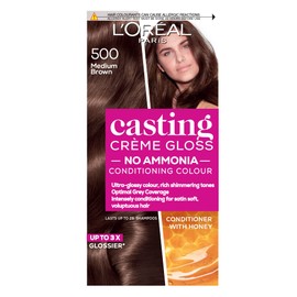 L’Oréal Paris Ammonia Free Semi-Permanent Hair Dye, 500 Medium Brown, Glossy Hair Colour, Natural Looking Finish, For up to 28 Shampoos, Casting Crème Gloss, 1 Application