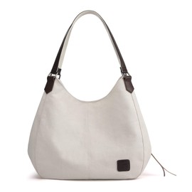 DOURR Women's Multi-pocket Shoulder Bag Fashion Cotton Canvas Handbag Tote Purse (Beige - large size)