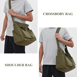 WITERY Canvas Messenger Bag - Large Hobo Crossbody Bags for Women and Men, Casual Ladies Tote Bag Retro Denim Handbag Aesthetic Travel Shoulder Bags with Multiple Pockets