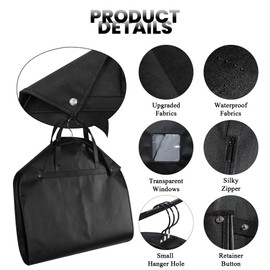 JCBZAMZ Black 42"Garment Bags for Hanging Clothes,4 Pcs Suit Cover Bags for Closet Storage and Travle,Heavy Duty Waterproof Hanging Suit Bag for Suits,Coats,Jackets,Shirts,Sweaters