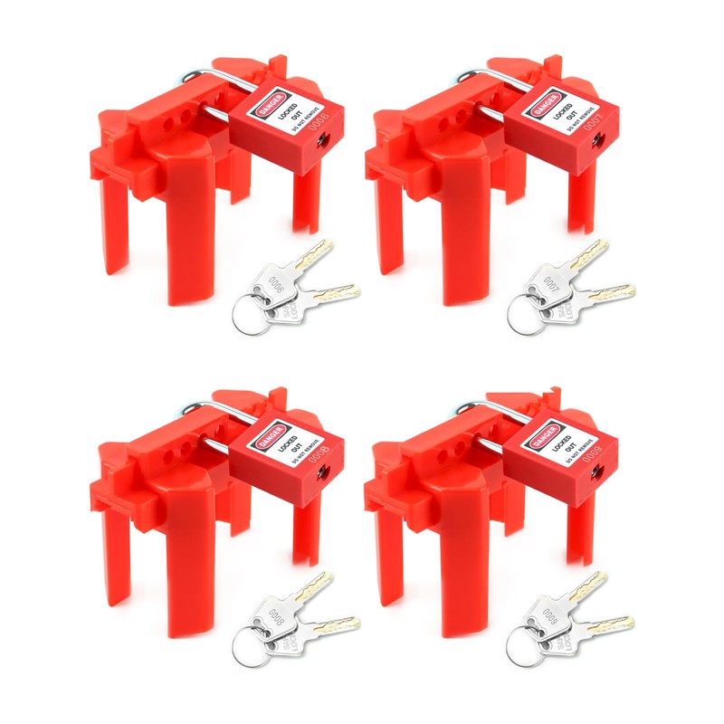 QWORK 4 Set of Red Ball Valve Lockout Device for