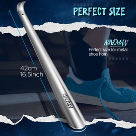 NINEMAX Shoe Horn Long Handle for Seniors,16.5" Long Shoehorn Metal for Men Women,Stainless Steel Shoe Horns with Hook Handle