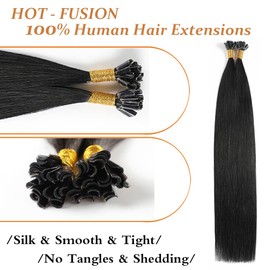 YILITE U Tip Hair Extensions Real Human Hair 16 inch 50 Strands 40g Pre Bonded Silky Straight Human Hair Extensions Keratin Nail U Tip Hair Extensions（16 Inch #1 Jet Black）