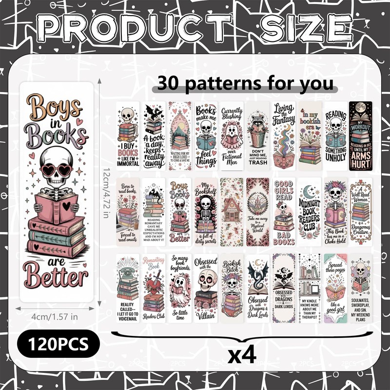 Dark Romance Bulk Bookmark for Women, 120 Pcs Cute Skull