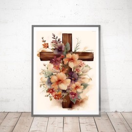 Easter Flower Cross Diamond Painting, Watercolor Cross with Flowers Diamond Painting Kits for Adults, Fine Full Drill Crystal Rhinestone Craft KitsGem Art Paint Home Wall Decor 12x16inch/30x40cm