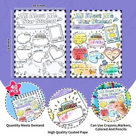 40 Packs All About Me Posters, Star Student of the Week School Poster for Self-Introduction,Elementary Kindergarten Preschool Posters for School Classroom Decor (13.4 X 10.2 Inches)
