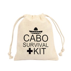Set of 10 Cabo survival kit Bags Bachelorette party favor bags - Drawstring wedding favor bag hangover kit bags - party favors bachelorette recovery kit bags