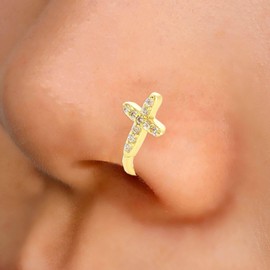 Inilbran Punk Crystal Cross Nose Ring Gold Cross Nose Cuff Hoop Ring Vintage Cross Fake Nose Ring Non Pierced Nose Ring Gothic Clip On Nose Ring Jewelry for Women and Girls