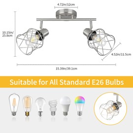 WILON Industrial Track Lighting Kit, 2 Light Modern Track Lighting Fixtures Brushed Nickel Flush Mount Ceiling Light Rotatable Light Head E26 Base Ceiling Spotlight for Kitchen Dining Room Hallway