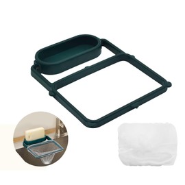 MultiValue Kitchen Sink Strainer, Multifunctional Kitchen Shelf Sink Strainer Holder with 50 Disposable Nylon Strainer Bags, Foldable Wipe Clean for Filtering Food Leftovers, Draining Fruits (Green)