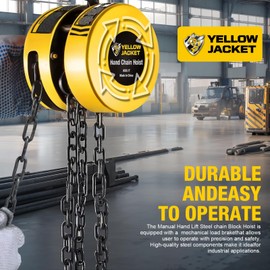 YELLOW JACKET Hand Chain Hoist 1 Ton 2200 Lbs Capacity Chain Block, 10 Feet with 2 Heavy Duty Hooks for Warehouse Automotive Machinery, Manual Chain for Lifting Good, Yellow