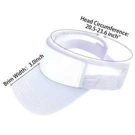 Sun Visor Hats for Women Men, Adjustable Athletic Mesh Visor Cap for Running, Tennis, Golf, Travel and Outdoor Sports White