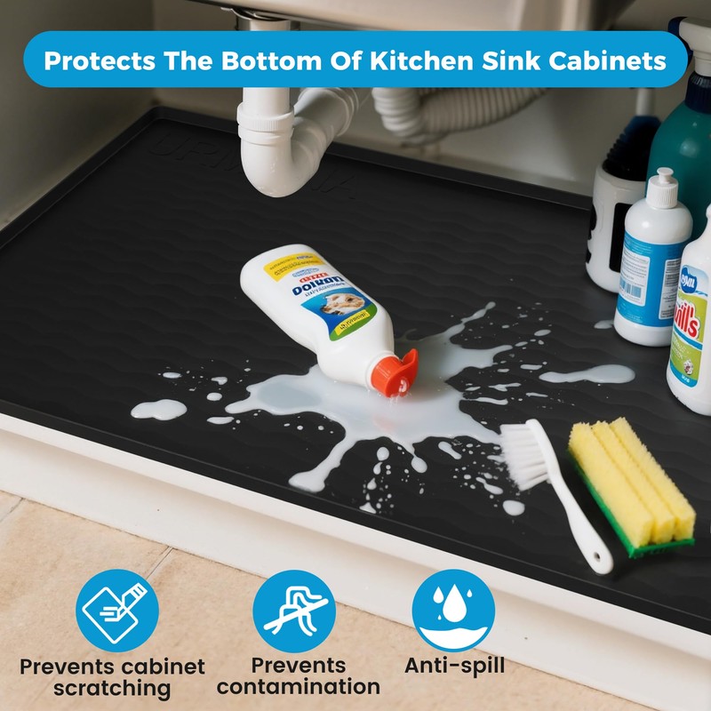 URMONA 28'' x 22'' Waterproof Silicone Under Sink Mat Cabinet