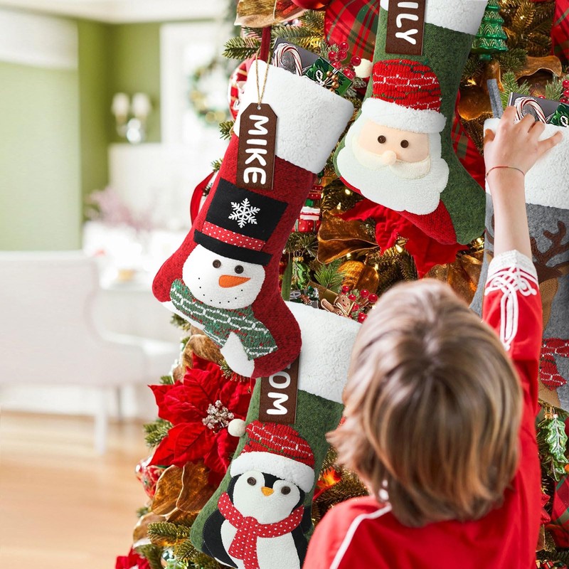 bolukets Christmas Stockings 4 Pack, 19.2 inches 3D Reindeer/Snowman/Penguin/Santa Claus