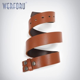WERFORU Mens Leather Belt Strap Without Buckle Replacement Leather Belt Strap with Snap on Buckle Width 1.5 Inch Brown