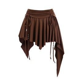 Milumia Women's Ruched Drawstring Short Skirt Y2k Pleated Asymmetrical Hem Mini Skirts Brown Medium