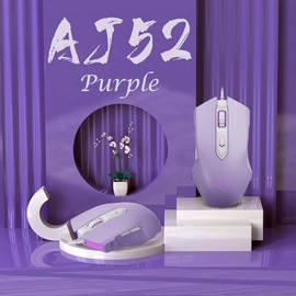 Lomiluskr AJ52 RGB Wired Gaming Mouse, 7 Programmable Buttons, Computer Mice with RGB Lighting, 200-4800 DPI Adjustable, for Windows/Mac OS/Linux (Purple)