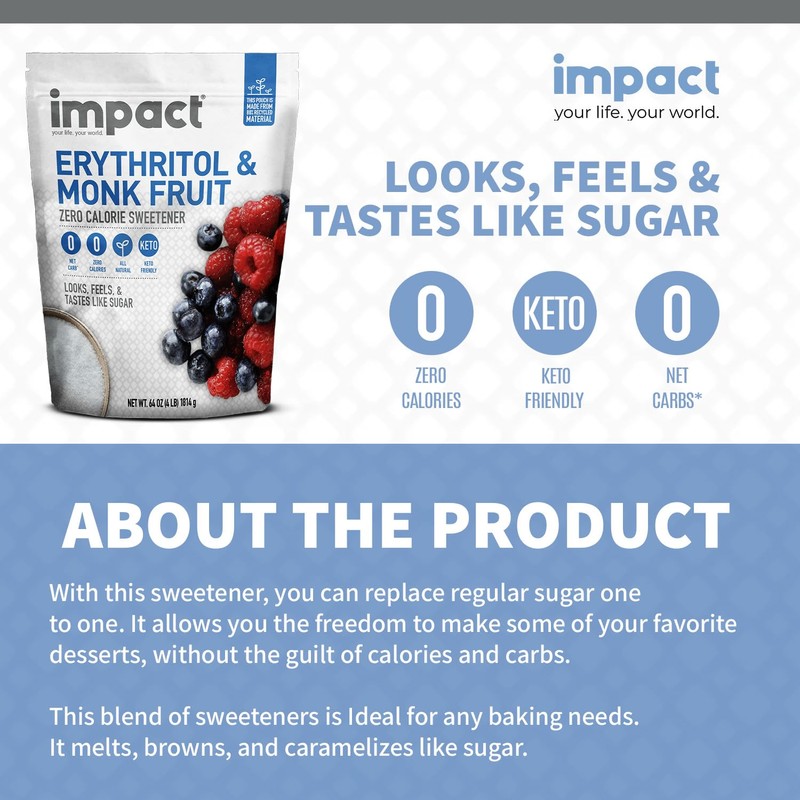 Impact White Monk Fruit & Erythritol Sweetener Blend - Gluten