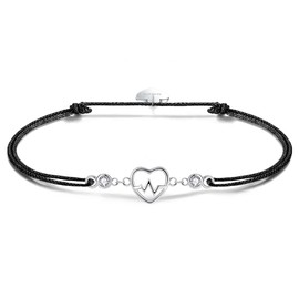 VANSZA Women's Bracelet, Bracelet 925 Sterling Silver Sparkling Cubic Zirconia Stones Bracelet Cord, Bracelets for Women, Girls, Nylon Sterling Silver, Cubic Zirconia
