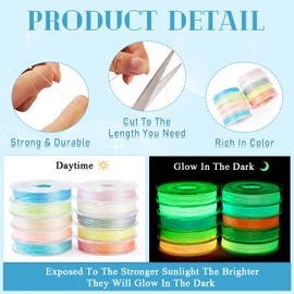 Beadthoven 10 Rolls Glow in The Dark Beading Thread 0.2mm Polyester Cord Braided Thread for Bracelets Jewelry Making Pastel Chinese Knotting Cord Macrame Sewing Thread for Knitting Christmas Ornament