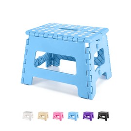 Dyforce Folding Step Stool 9", Kids Step Stool, Heavy Duty Step Stools for Adults, Compact Foot Stools, Light-Weight Toddler Step Stools for Kitchen, Bathroom, Holds Up to 300 lbs (Blue)