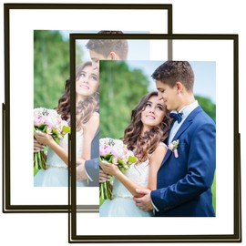CROXXID 8x10 Picture Frame set of 2, for 5x7 6x8 with Floating Effect, for 8 x 10 without Floating, Double Real Glass Photo Frames Only for Tabletop, Home or Wedding Decoration Gift (Vertical Black)