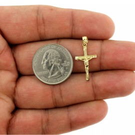 JEWELZWORLD 10K Yellow Gold Diamond Cut Jesus Crucifix Cross Pendant, 10KT Charm, Men Women