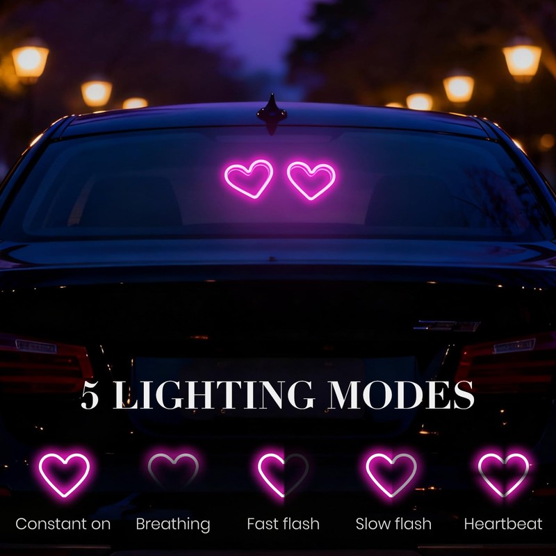 2Pcs Car LED Ambient Light, Solar Powered Heart Shape Lights,