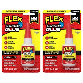 Flex Super Glue Liquid, 20 Gram Bottle, 2-Pack, Clear, Instant Bond, Quick Dry, Cyanoacrylate Adhesive, Precision Tip for Wood, Metal, Plastic, Crafts, Ceramic, and Toy Repairs