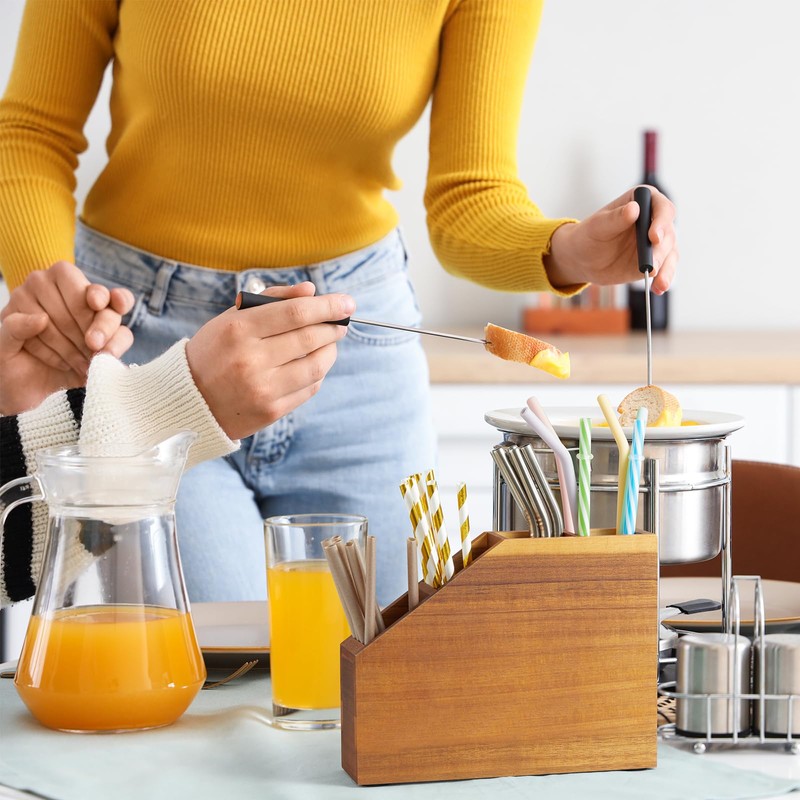 BWODYAY Straw Holder, Acacia Wood Straws Organizer, Cupboard Reusable Straws