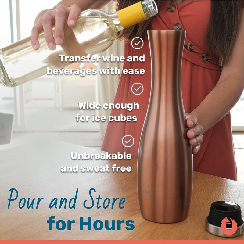 Snowfox Wine Carafe, Insulated Stainless Steel and Non, Slip Silicone